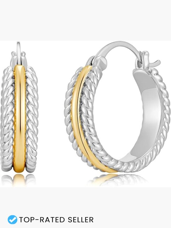 Jewelry - Two Tone Silver Gold Hoop Earrings Hypoallergenic Rope Twist Statement Jewelry